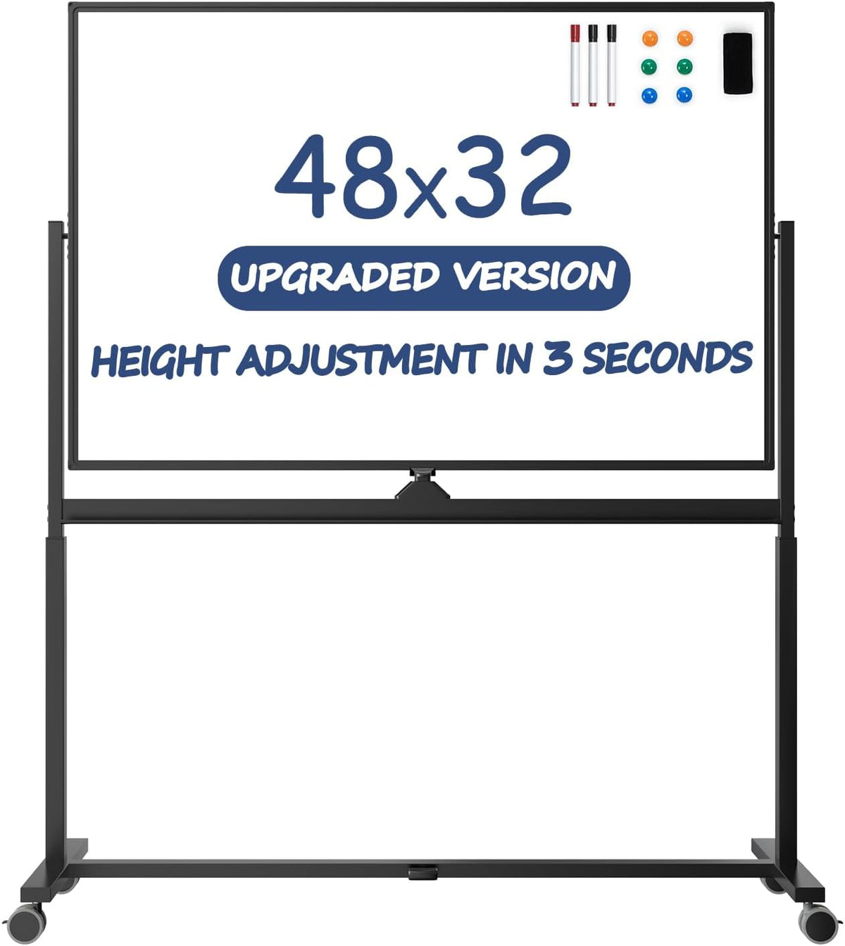 Rolling Whiteboard, 48 x 32 Inches Magnetic White Board