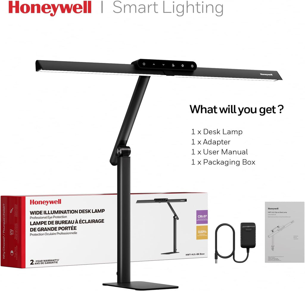 honeywell hj1bk eye-caring 1200lm led architect desk lamp, front angle view