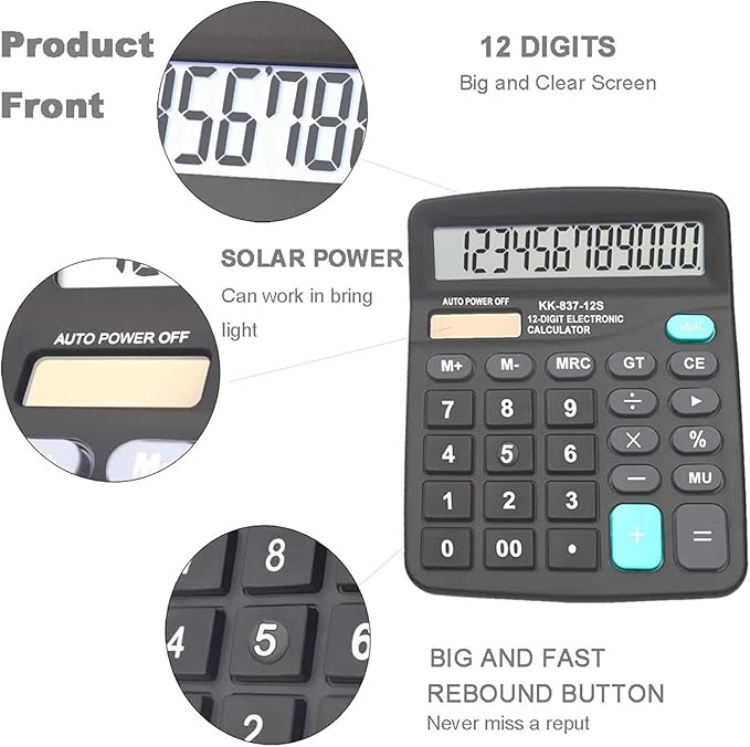 Calculators, BESTWYA 12-Digit Dual Power Handheld Desktop Calculator - Image 2