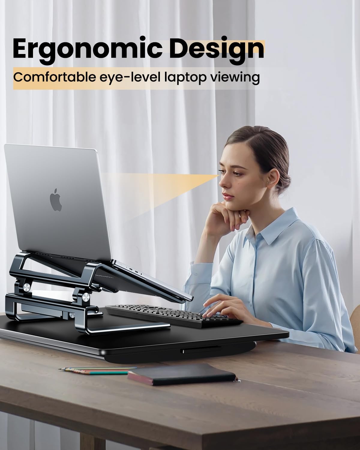 Adjustable Aluminum Laptop Stand with Hidden Phone Holder for Desk