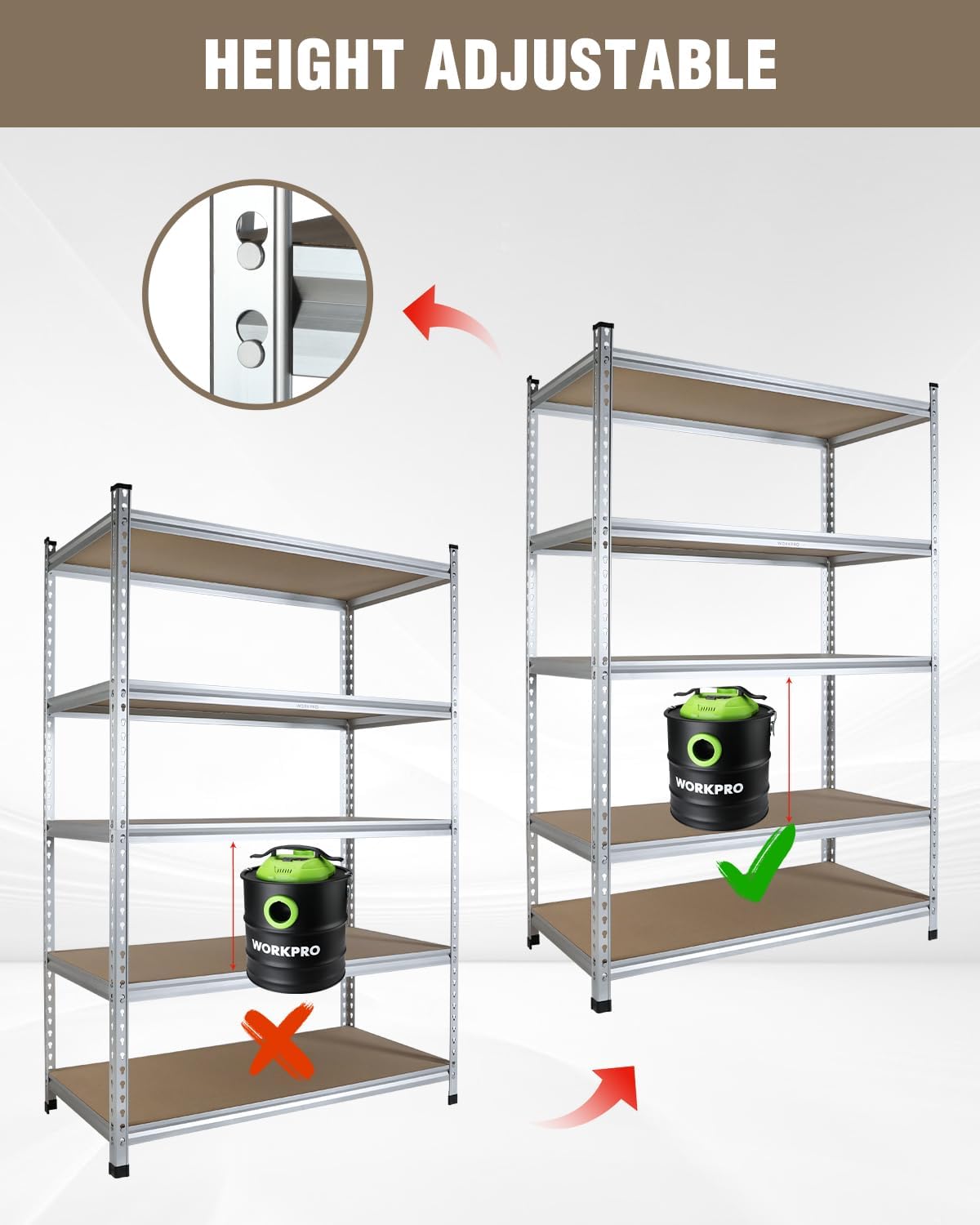 workpro 5-tier shelving, 48”w x 24”d x 72”h, package contents