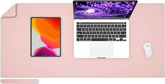 Wolaile PU Leather Desk Pad Blotter, Light Pink Waterproof Office Desktop Mat by Wolaile