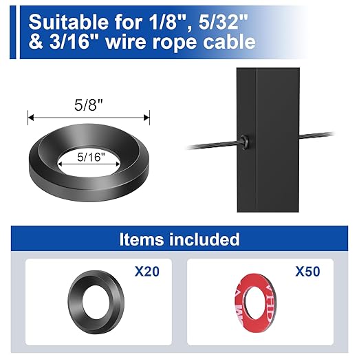 BLIKA 20Pack Black Cable Railing Adhesive Sleeves - Image 2