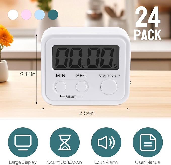 Weewooday 24 Pcs Digital Kitchen Timer Magnetic Timer Bulk On/Off Switch Minute - Image 2