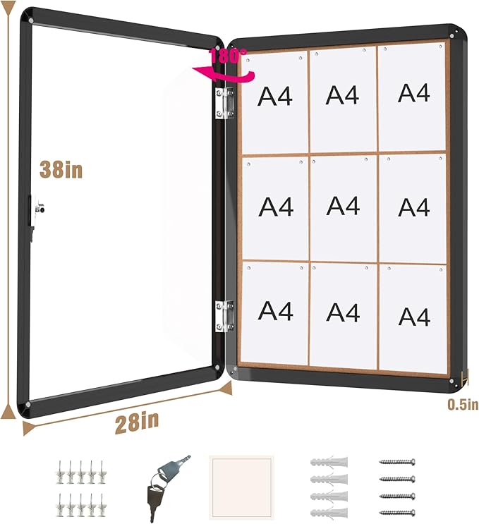 Mifuro 38"x28" Enclosed Bulletin Board, Lockable Weather-Resistant Aluminum - Image 5