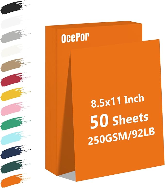 OcePor 50 Sheets Orange Cardstock Paper, Colored Printer Paper 8.5 x 11 by OcePor