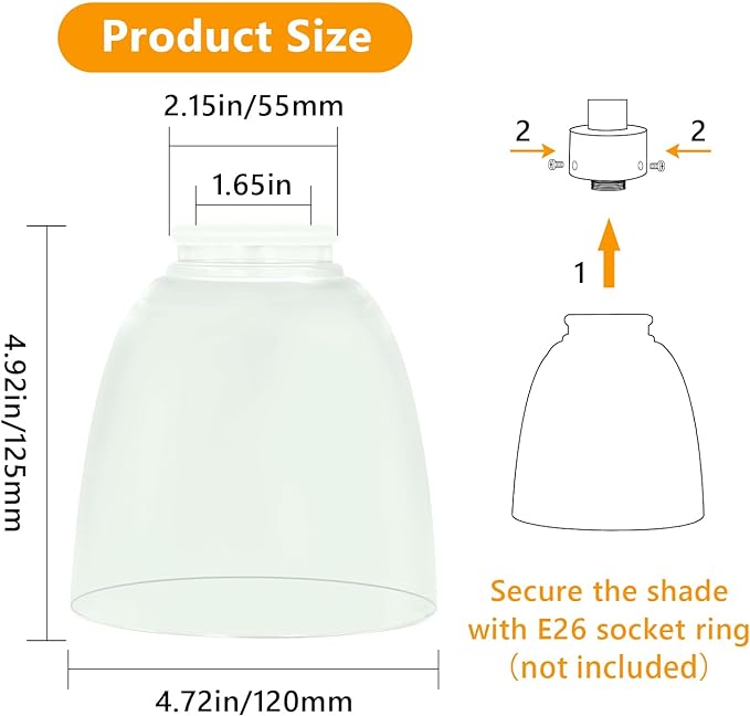 Eidonta 4 Pack Clear Glass Shade Replacements, Bell Shaped Glass Shade Covers - Image 2