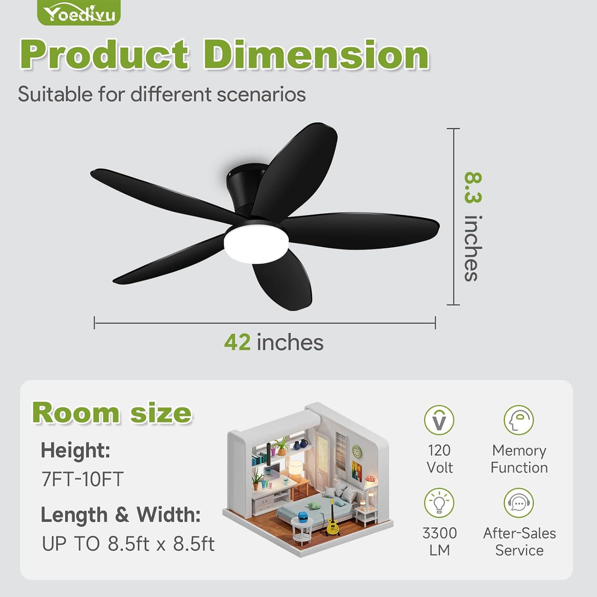 ceiling fans with lights - 42 inch low on a desk or shelf