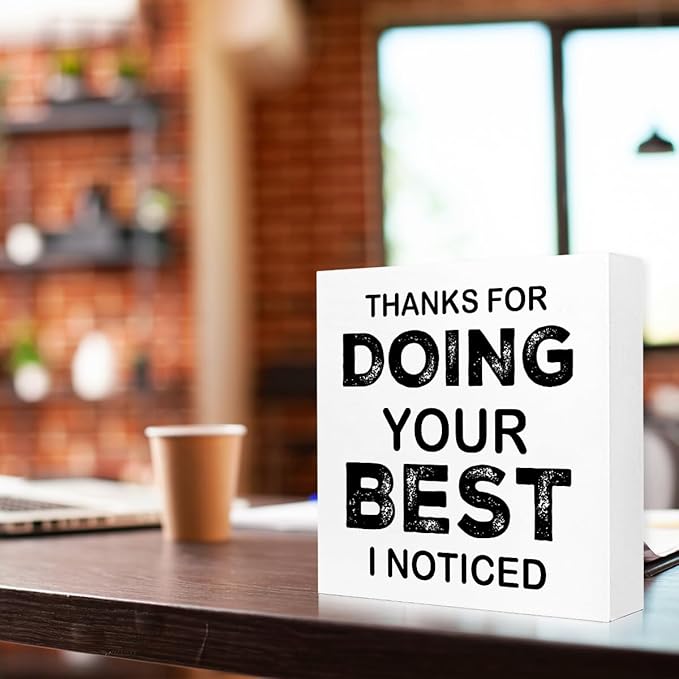 WUZYOU Workplace Wooden Block Sign "Thanks - Image 3