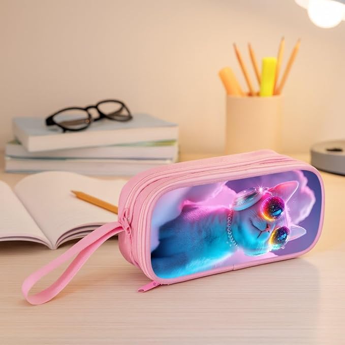 HiGaits Pencil Case for Boys, Durable Pen Box Pink Cat - Image 5