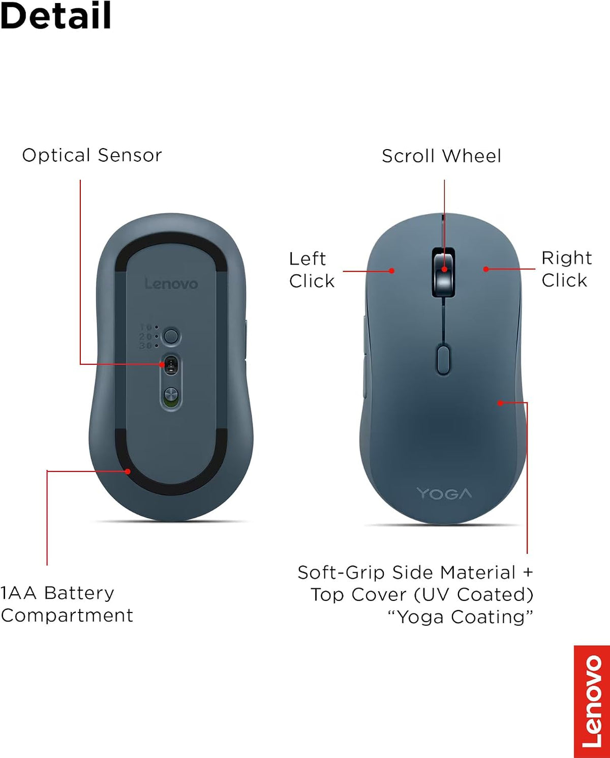Lenovo Yoga Bluetooth Silent Mouse, 3 Level DPI Adjustment, 36 Month Battery ...