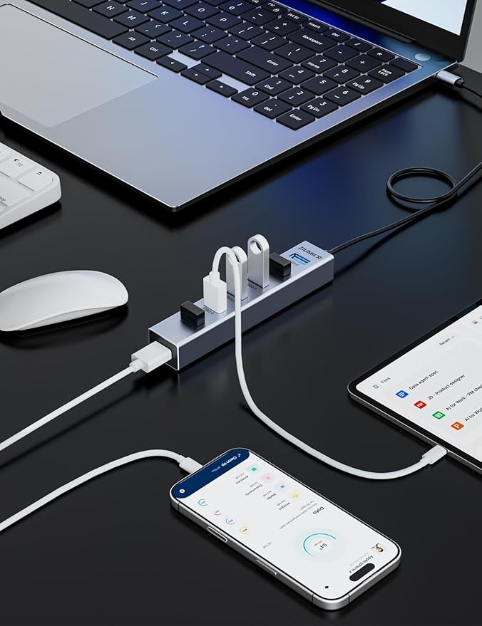 USB C HUB, 7 Port USB C to USB Hub, Aluminum Alloy USB 3.0 Data Port, 5Gbps USB - Image 7