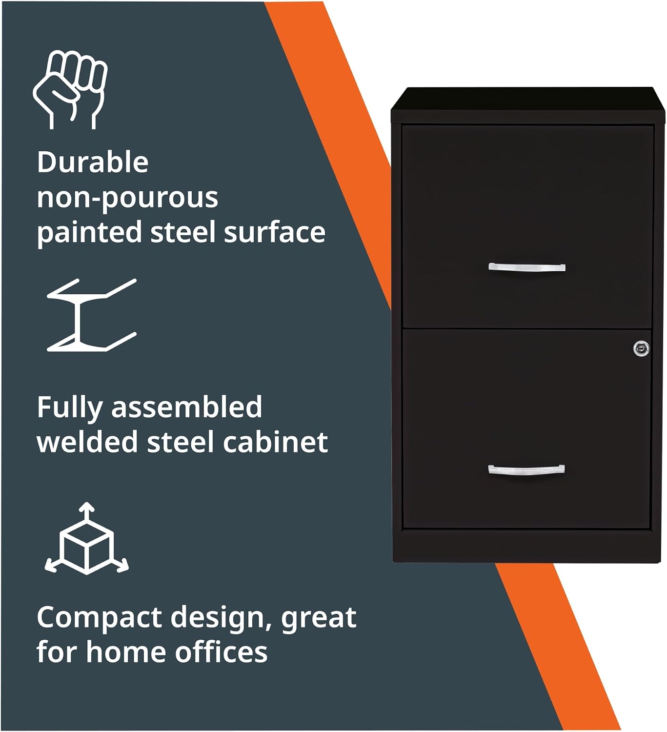 NuSparc 2 Drawer Locking Filing Cabinet | Pre-Assembled Steel Construction | Space-Saving Design is Perfect for Home and Small Office | Letter-Size | Assembled in North America