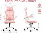Ergonomic Office Chair with Adjustable Headrest & Lumbar Support, High Back Mesh Desk Chair, 400 LBS Capacity Swivel Computer Chair with Flip-Up Arms, Home Office Gaming Chair (Pink)