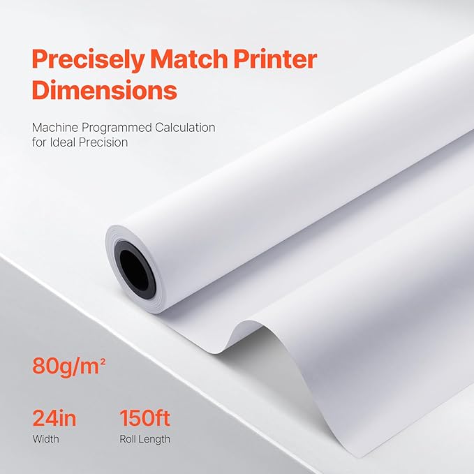 VEVOR Wide Format Paper, 24 in x 150 ft Plotter Paper, 4 Rolls CAD Bond Rolls - Image 3