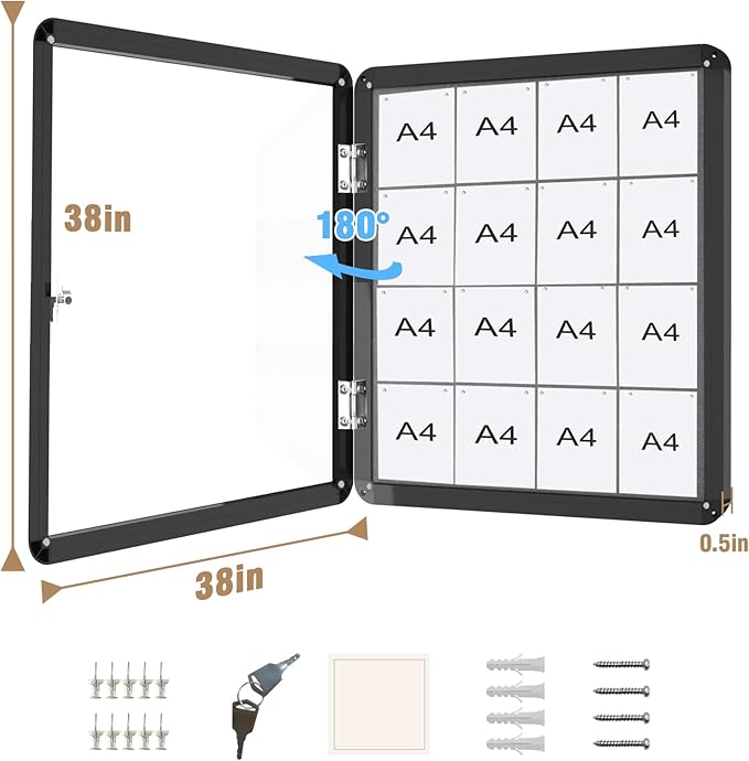 Mifuro 38"x38" Enclosed Bulletin Board, Lockable Weather-Resistant Aluminum - Image 5