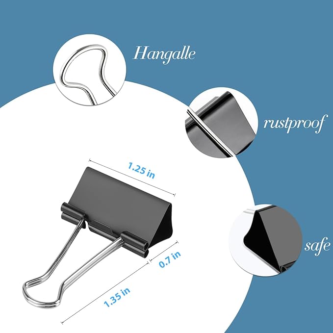 Ufmarine Medium Binder Clips 1.25 inch Length, Medium Paper Clips - Image 4
