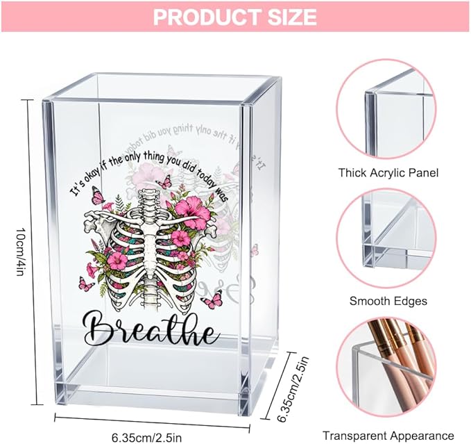 Vgrti It's Okay Only Breathe Acrylic Cosmetic Pencil Pen Holder Cup, Skeleton - Image 2