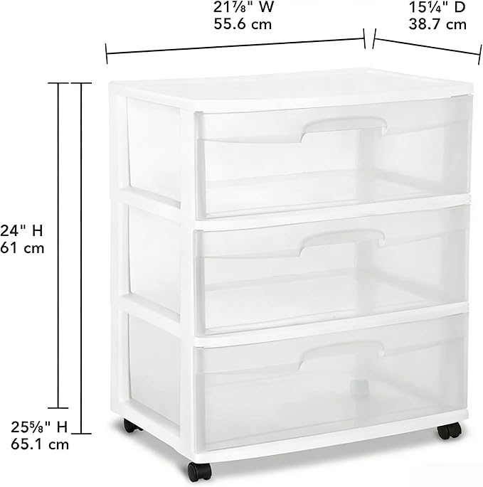 Wide 3 Drawer Cart White - Image 3