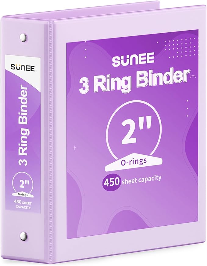 SUNEE 3 Ring Binder 2 Inch 1 Pack by SUNEE