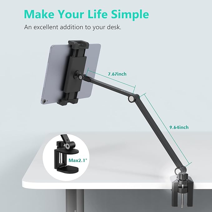 iPad Desk Mount, Adjustable Tablet Holder Clamp, 360 degree Rotation, Sturdy - Image 5