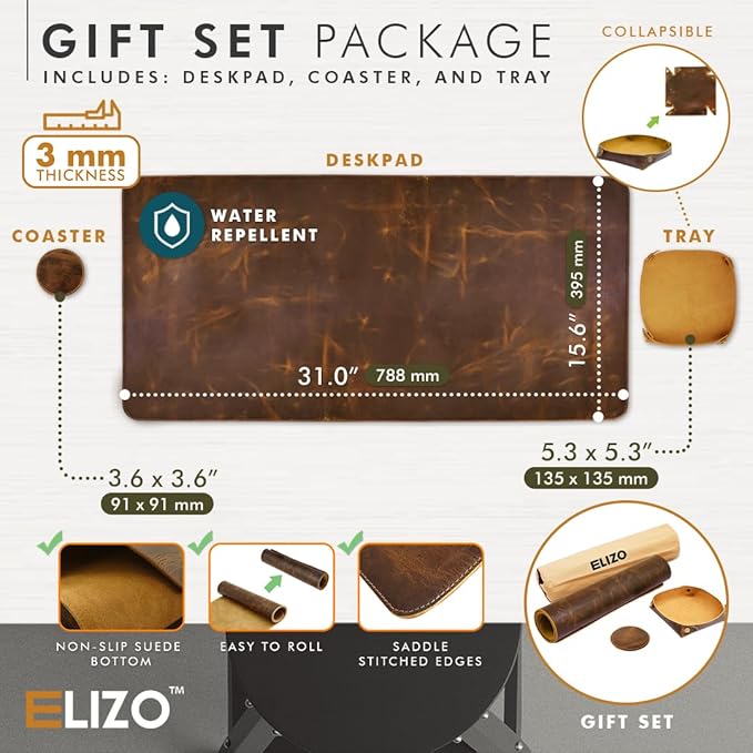 ELIZO Leather Desk Pad Real Leather Desk Mat Thick Double Layer Cover Blotter - Image 2