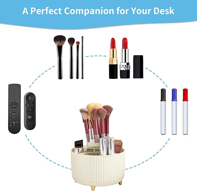 Marbrasse Desk Organizer, 360-Degree Rotating Pen Holder, 5-Compartment Pencil - Image 6