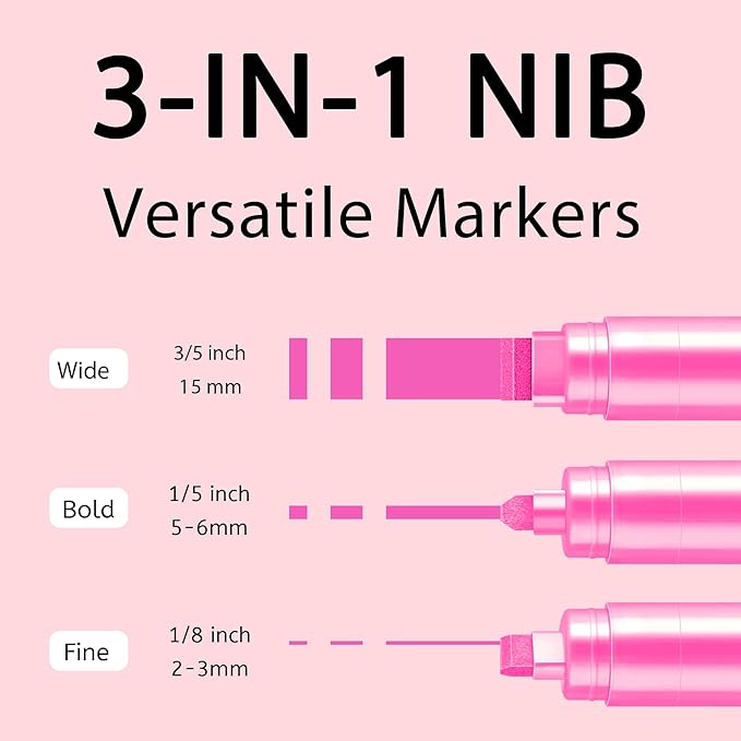 BIGTHUMB 3 Pcs Pink Jumbo Permanent Markers: 15mm Wide Tip Thick Acrylic Paint - Image 2