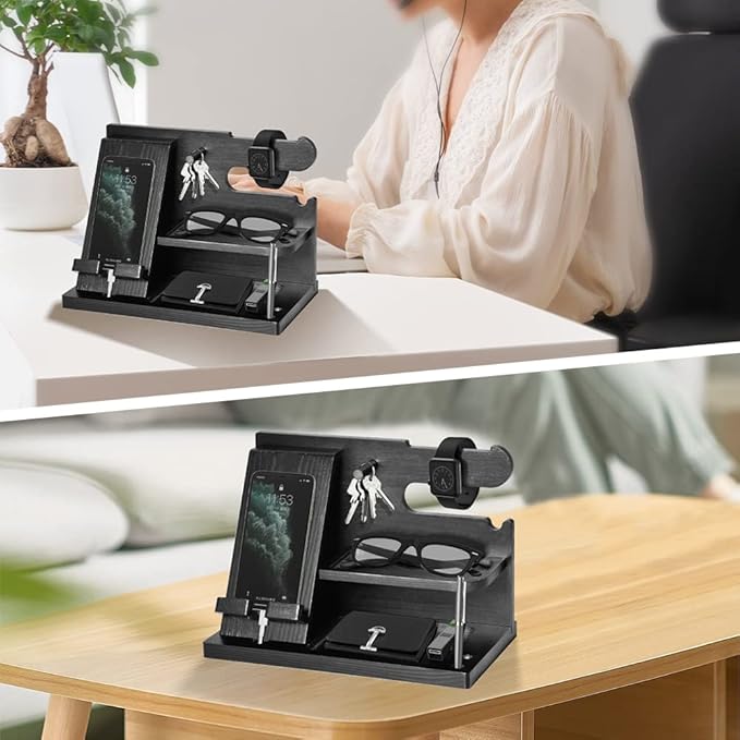 Gifts for Men Bedside Organiser Wood Phone Docking Station Dad Birthday Gifts - Image 6