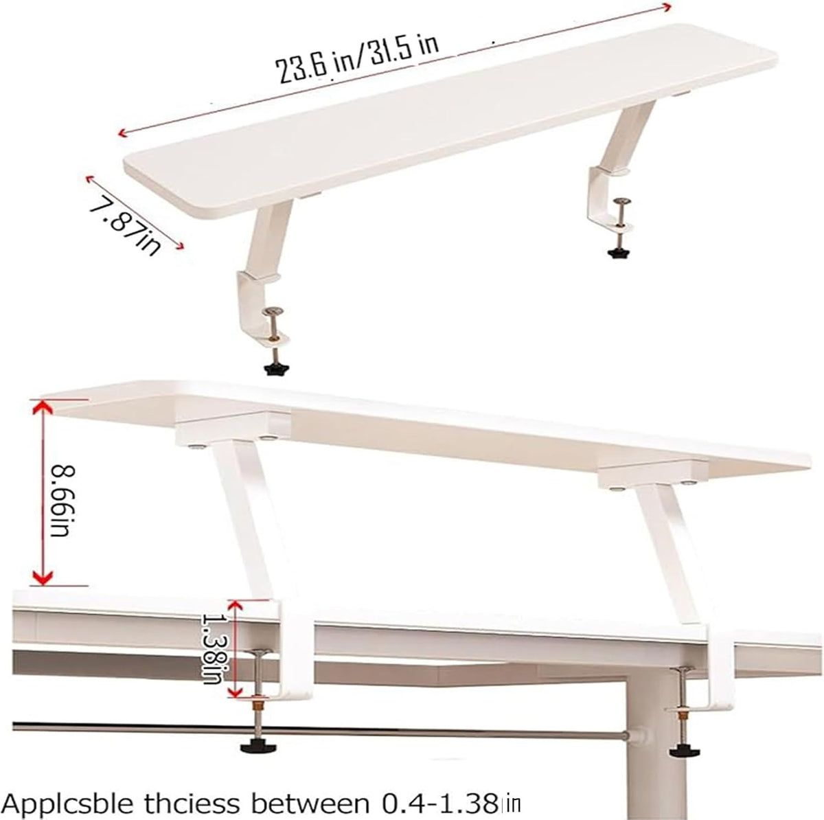 23.6x7.8in Clamp on Desk Shelf, Adjustable Desktop Organizer Extension Booksh...