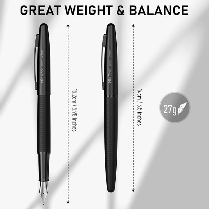 Nicpro Fountain Pen Set with Box, Classic Black Fancy Pen with Converter - Image 8