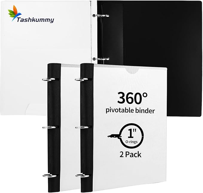 Tashkummy 360° Pivotable 3 Ring Binder, Upgraded Foldable Binders 1 inch 2 Pack by 360%C2%B0PivotableBinderNotebook