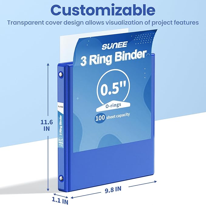 SUNEE 3 Ring Binder 1/2 Inch 1 Pack, Cobalt Blue - Image 7