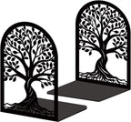 Tree of Life Book Shelf Decorative Bookends for Shelves, Book Ends for Heavy Books, Black Trees Metal Bookends for Desk Organizer, Office Library Decor Decorative Books for Home Decor