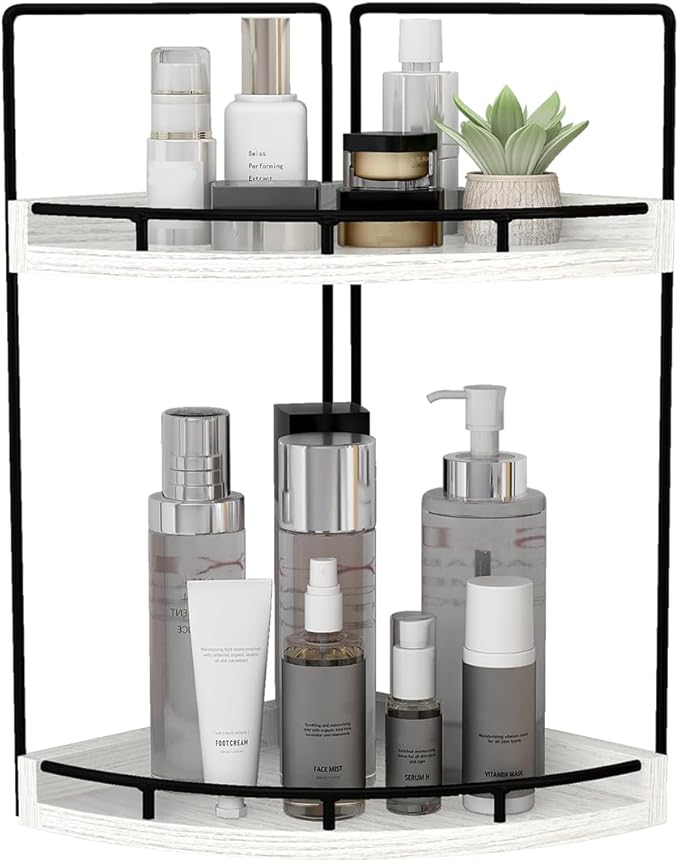 Dorhors 2-Tier Rustic White Corner Bathroom Shelf by Dorhors