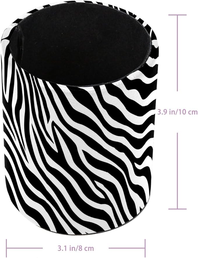 Leather Pen Holder for Desk Zebra Print Pencil Cup Desktop Organizer Makeup - Image 3