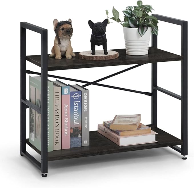 CAPHAUS 2 Tier Small Bookshelf, 24 Inch Width Free Standing Shelf, Bookcase by CAPHAUS