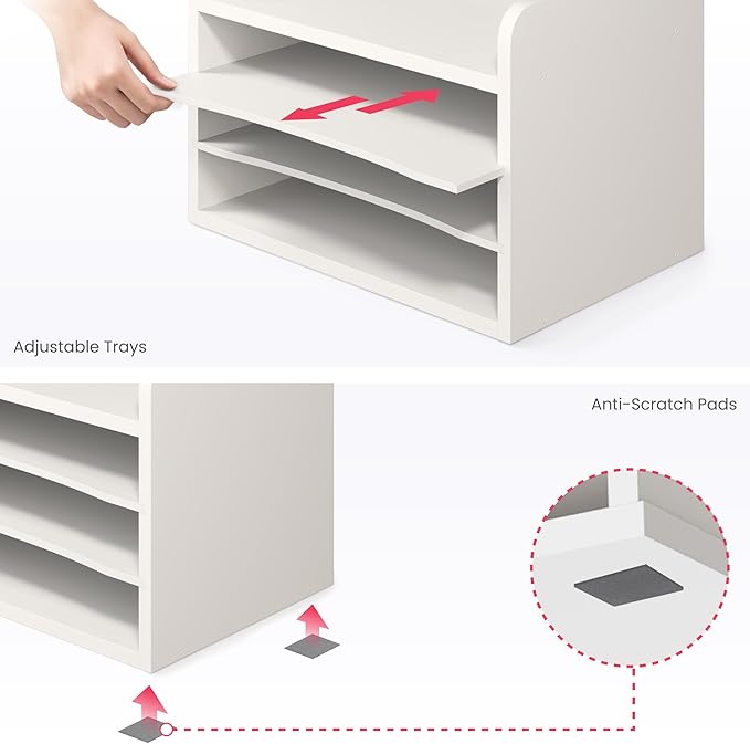 Ballucci File Organizer, 4-Tier Office Desk Organizer, Open Top Wood Paper - Image 5