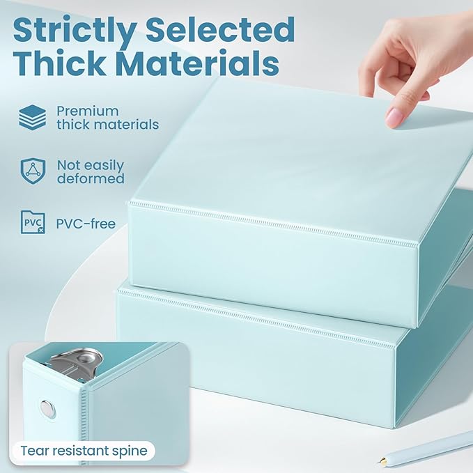 SUNEE 3 Ring Binder 3 Inch 1 Pack, Pastel Blue - Image 4