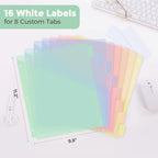 SKYDUE Pastel Binder Dividers with Tabs and Pockets - Soft Plastic Dividers for 3 Ring Binder, Includes 16 Blank Index Labels, for School & Office Organization, Green