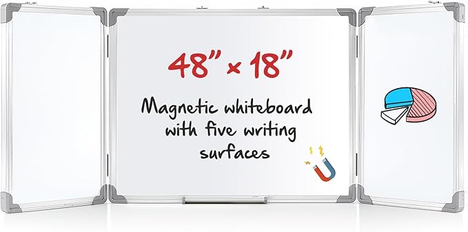 48” x 18” Foldable Whiteboard Dry Erase Board Large Tri Folding Whiteboard by Unknown