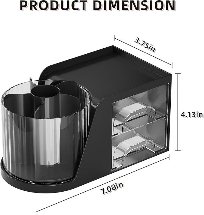 Marbrasse Desk Organizer with 2 Drawer, 360°Rotating Pen Holder, Desk - Image 3