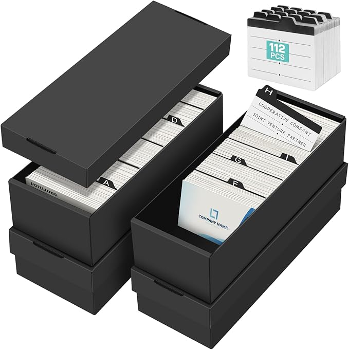 QLOUNI Business Card Storage Box 4 Pack, Business Card Holder Case by QLOUNI