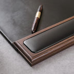 Walnut & Black Leather 34" x 20" Side-Rail Desk Pad - Image 5
