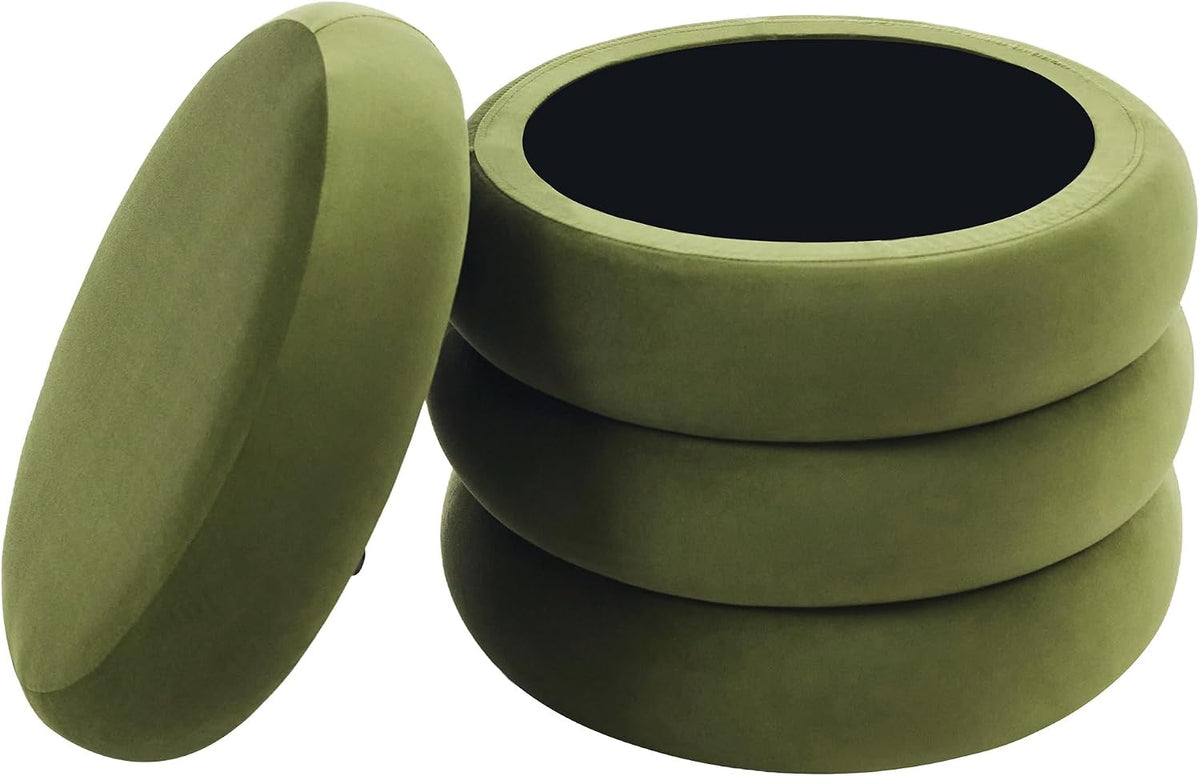 ONEVOG Round Storage Ottoman, 20" Small Ottomans Table with Removable Li...