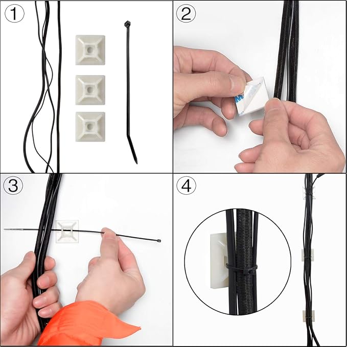 XHF 100 PCS 3/4" Black Self Adhesive Cable Zip Tie Mounts Wire Cable Clips - Image 4