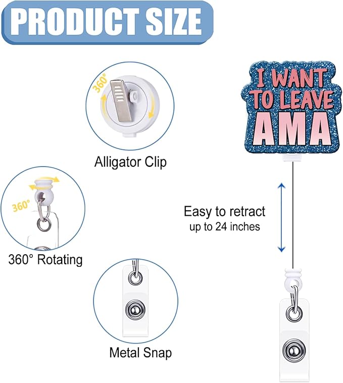 Badge Reel Retractable Band ID Clip I Want to Leave AMA Acrylic Badge Clip Name - Image 2