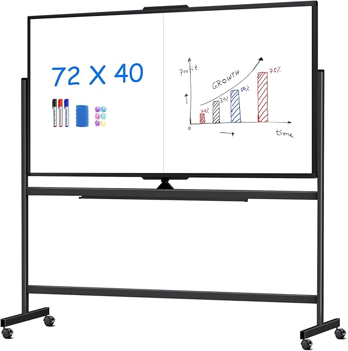 maxtek 72 x 40 Double Sided Rolling Whiteboard, Mobile Whiteboard Magnetic by Maxtek