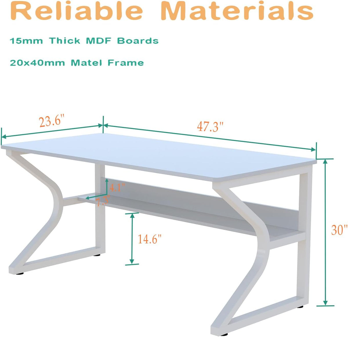 OSCHF 47.3-Inch Writing Desk with Storage Shelf, Warm White