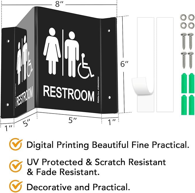 Faittoo Restroom Sign, Bathroom Signs, 6 x 8 Inches Acrylic Sign, - Image 2